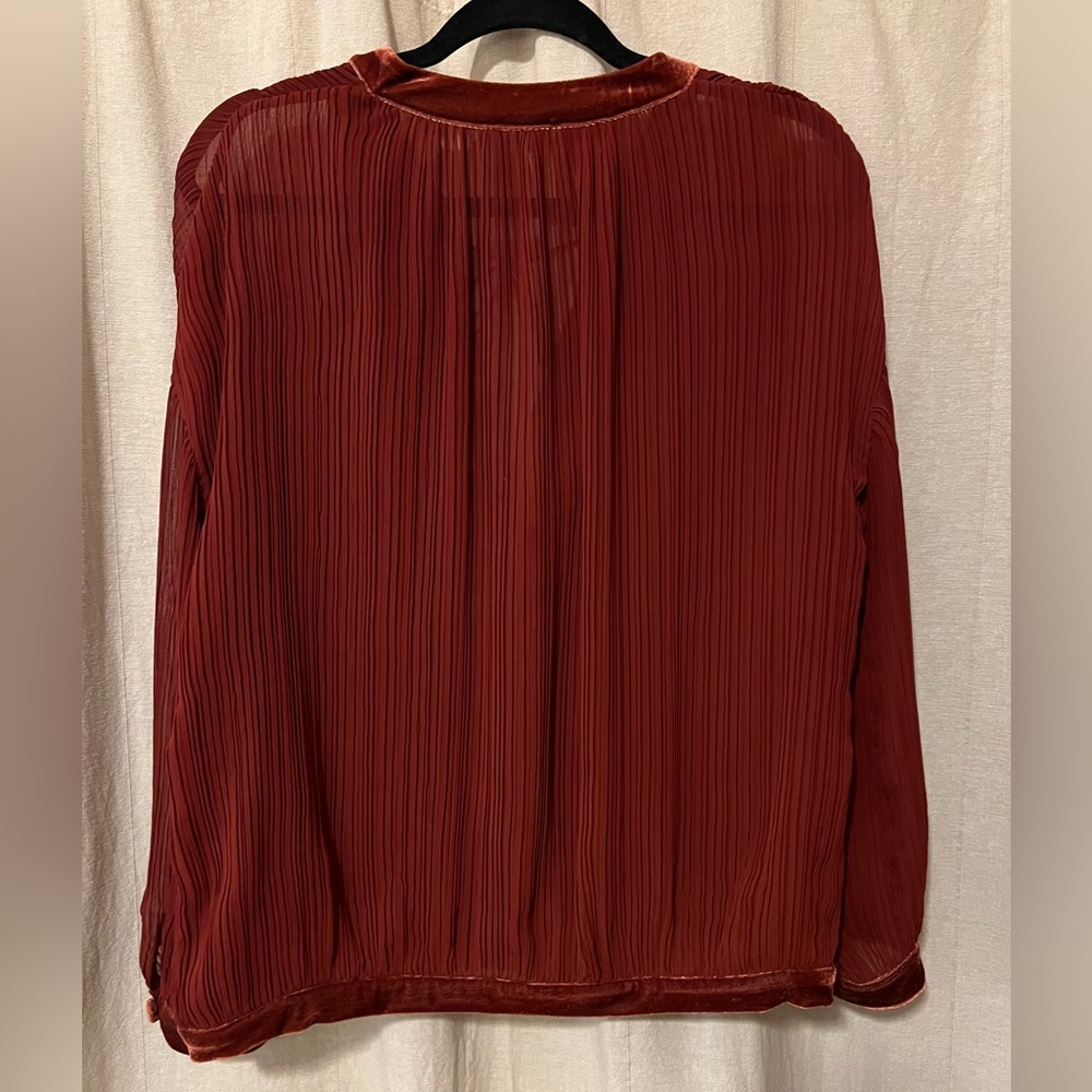 Free People Pleated Chiffon with Velvet Details Button-Up Blouse - Picture 7 of 8